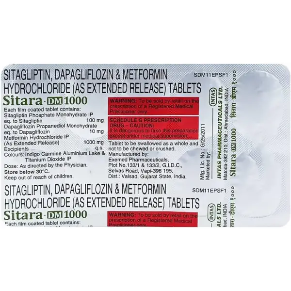 Sitara DM 10mg/1000mg/100mg Tablet